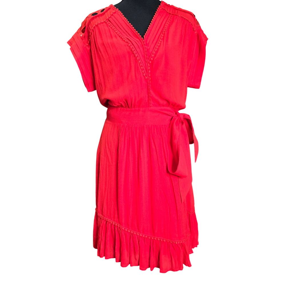 Suncoo Paris Bright Orange Red Crochet Lace Dress Sz 12